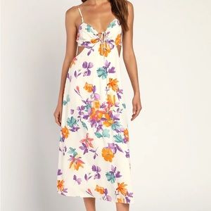 NWT Lulu’s In Full Flower Ivory Floral Print Cutout Midi Dress size XS